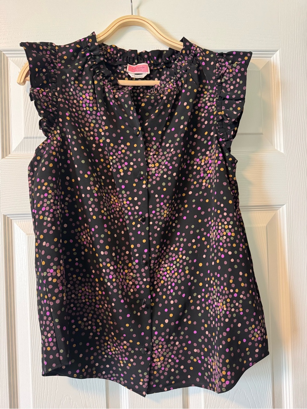 kate spade Black Ruffle Sleeve Dot Print Blouse
